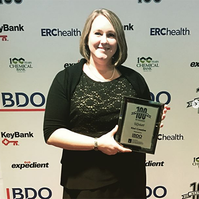 Kiwi's owner, Jen Lombardi, recognized at Weatherhead 100