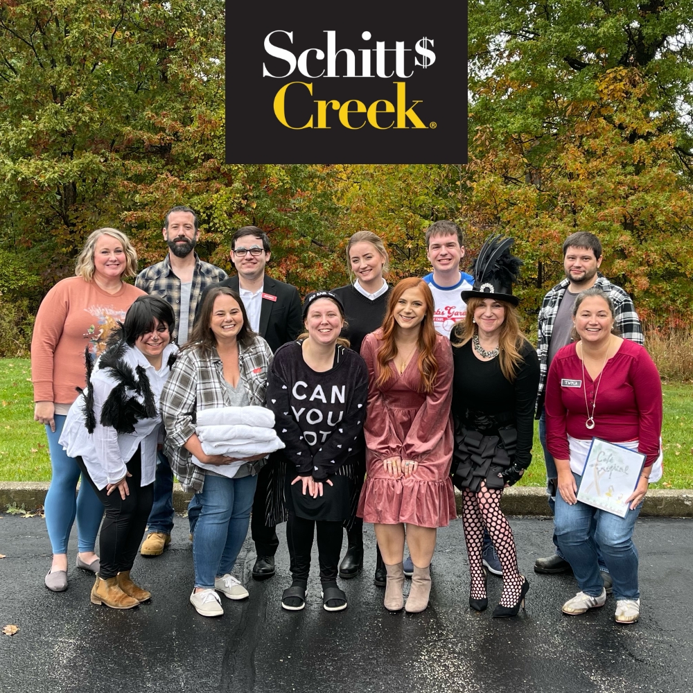 celebrating Halloween at Kiwi dressed as various Schitt's Creek characters